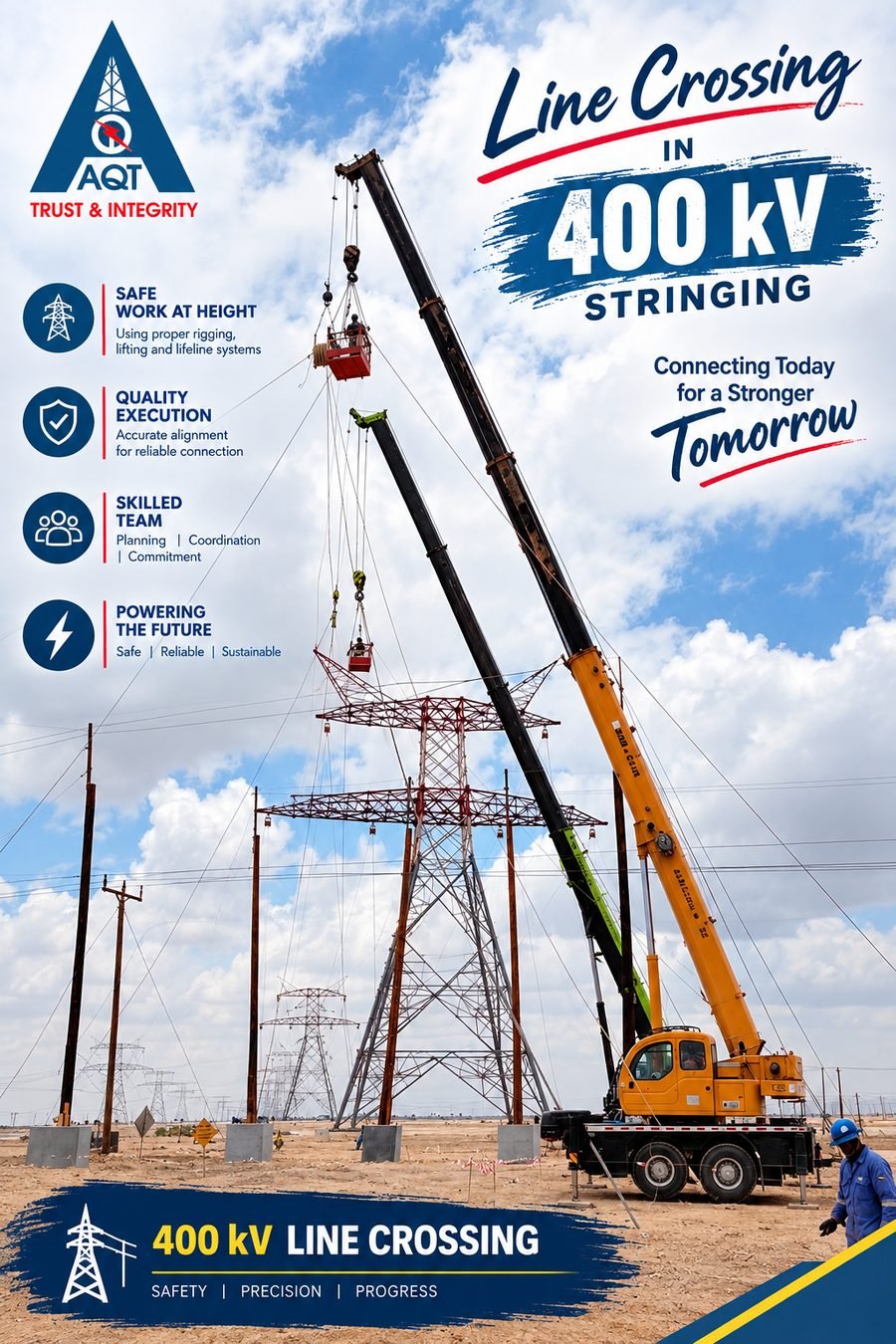 Line crossing during 400 kV stringing