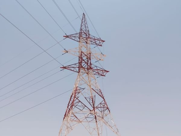 132 kV lattice tower on the Mudhai to Mazyunah overhead line route